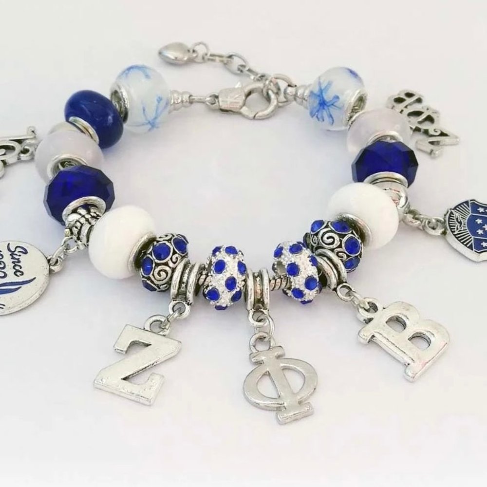Zeta Phi Beta Bling Floral Charm Bracelet